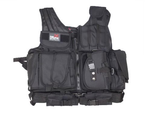 DMoniac Veste tactique Noire 8 poches holster + ceinturon